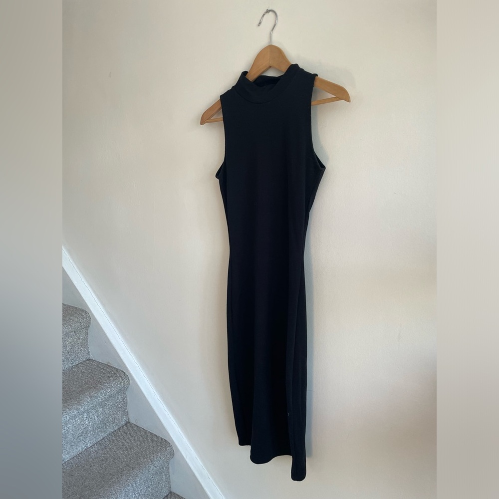 Zara Black Sleeveless Mock-Neck Bodycon Corpcore Business Minimalist Midi Dress